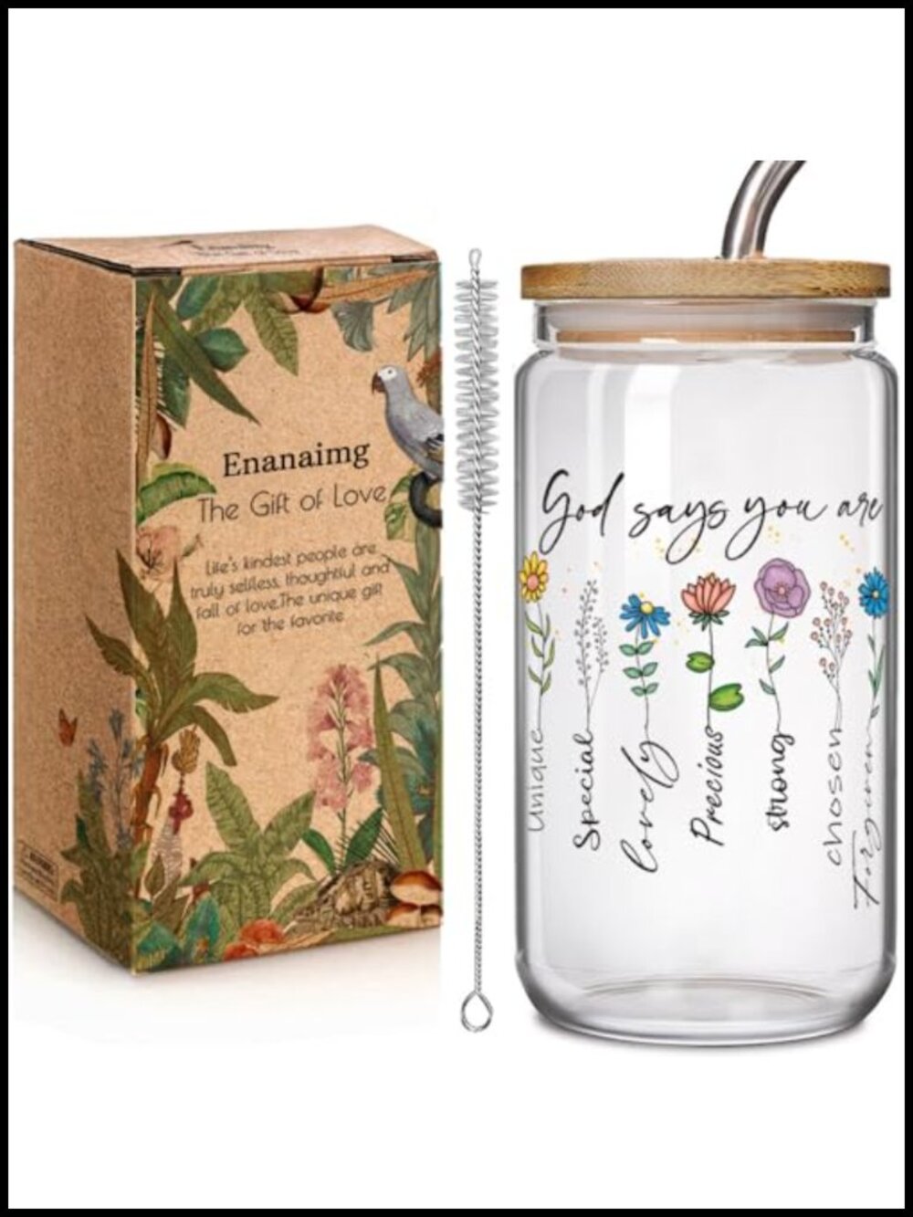 16oz God Says You Are Glass Cup Christian Bible Verse Gift with Straw